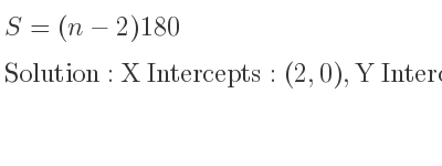 The S=(n-2)180 is X Intercepts: (2,0),Y Intercepts: (0,-360)